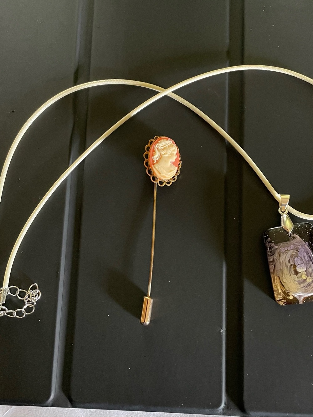 Gold-Tone Cameo Stick Pin with necklace